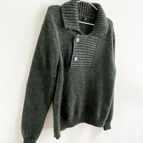 Stile Benetton Forest Green Wool Alpaca Shawl Collar Sweater Pullover Men Sz M - Picture 5 of 9